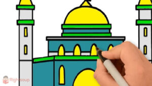 Gambar Mewarnai Masjid dan Orang